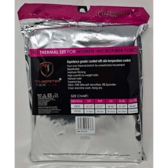 Women Microfiber Fleece Thermal Set Base Layer Top & Bottom, Winter Warm, Pink - Picture 2 of 3